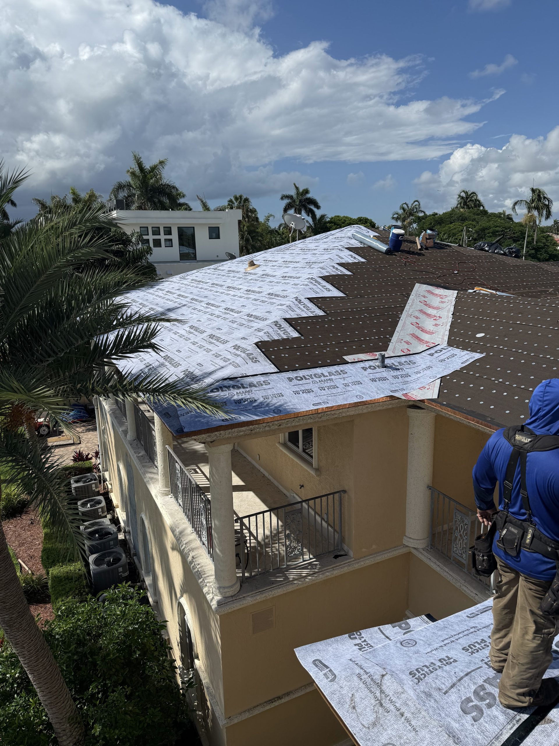 Two-story home dried in with new underlayment