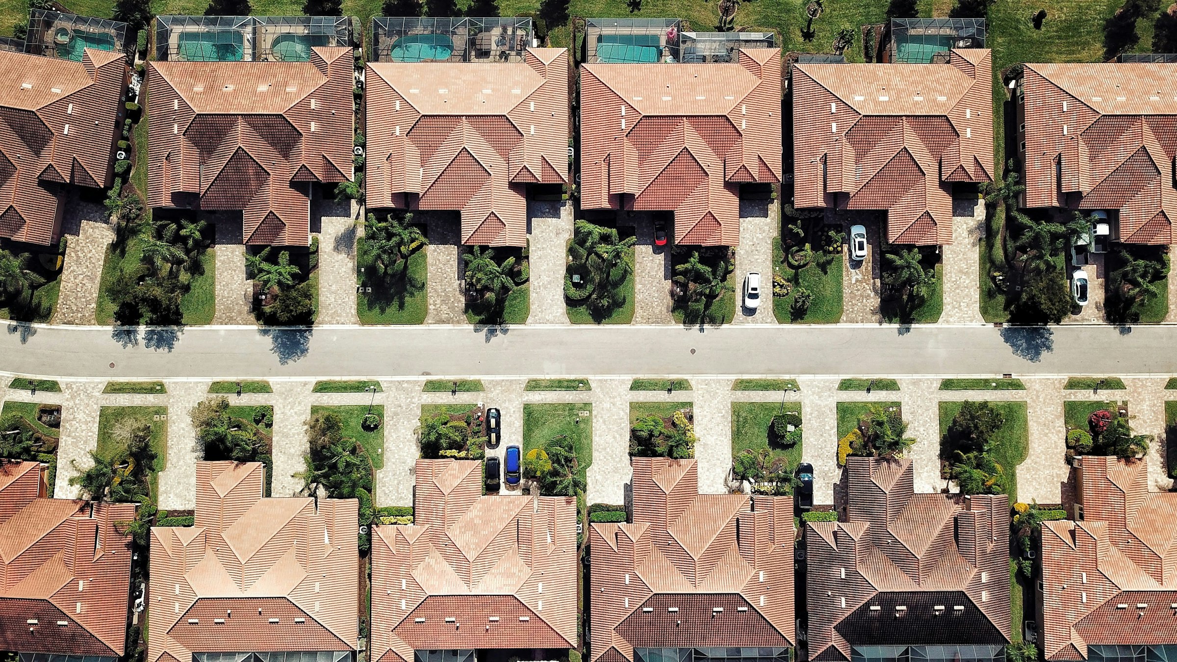 Aerial view of tile roofs in a South Florida neighborhood